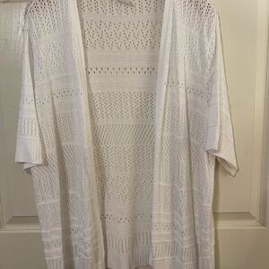 Ellen Weaver White Textured Knit Open-Front Cardigan